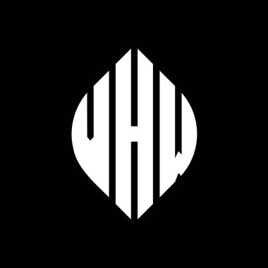 Çember ve elips şekilli VHW daire harf logosu tasarımı. Tipografik biçimli VHW elips harfleri. Üç baş harf daire şeklinde bir logo oluşturuyor. VHW Çember Amblemi Soyut Monogram Harf İşaretleyici Vektörü.