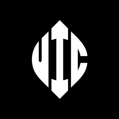 Dairesel ve elips şekilli Vic Circle harf logosu tasarımı. Tipografik tarzda VIP elips harfleri. Üç baş harf daire şeklinde bir logo oluşturuyor. Vic Çemberi Amblemi Soyut Monogram Harf İşaretleme Vektörü.