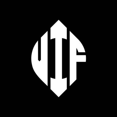 Dairesel ve elips şekilli VIF daire harf logosu tasarımı. Tipografik biçimli VIF elips harfleri. Üç baş harf daire şeklinde bir logo oluşturuyor. VIF Çemberi Amblemi Soyut Monogram Harf İşaretleyici Vektörü.