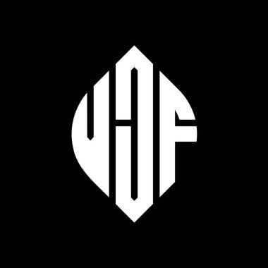 Çember ve elips şekilli VJF daire harf logosu tasarımı. Tipografik biçimli VJF elips harfleri. Üç baş harf daire şeklinde bir logo oluşturuyor. VJF Çember Amblemi Soyut Monogram Harf İşaretleyici Vektörü.