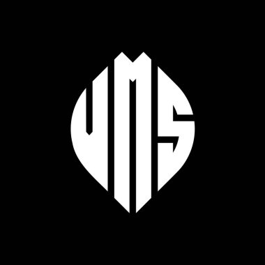 Çember ve elips şekilli VMS daire harf logosu tasarımı. Tipografik biçimli VMS elips harfleri. Üç baş harf daire şeklinde bir logo oluşturuyor. VMS Çemberi Amblemi Soyut Monogram Harf İşaretleyici Vektörü.