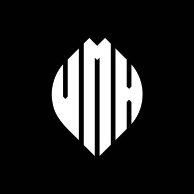 Çember ve elips şekilli VMX daire harf logosu tasarımı. Tipografik biçimli VMX elips harfleri. Üç baş harf daire şeklinde bir logo oluşturuyor. VMX Çember Amblemi Soyut Monogram Harf İşaretleyici Vektörü.
