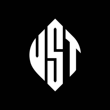 Çember ve elips şekilli VST daire harf logosu tasarımı. Tipografik biçimli VST elips harfleri. Üç baş harf daire şeklinde bir logo oluşturuyor. VST Çemberi Amblemi Soyut Monogram Harf İşaretleyici Vektörü.