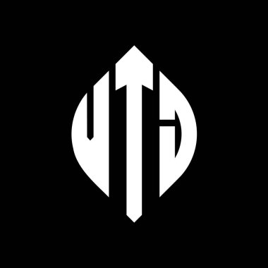 Çember ve elips şekilli VTJ daire harf logosu tasarımı. Tipografik tarzda VTJ elips harfleri. Üç baş harf daire şeklinde bir logo oluşturuyor. VTJ Çember Amblemi Soyut Monogram Harf İşaretleyici Vektörü.