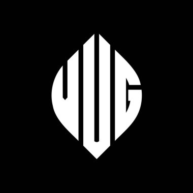 Çember ve elips şekilli VUG daire harf logosu tasarımı. Tipografik biçimli VUG elips harfleri. Üç baş harf daire şeklinde bir logo oluşturuyor. VUG Çember Amblemi Soyut Monogram Harf İşaretleyici Vektörü.