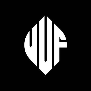 Çember ve elips şekilli VVF daire harf logosu tasarımı. Tipografik biçimli VVF elips harfleri. Üç baş harf daire şeklinde bir logo oluşturuyor. VVF Çember Amblemi Soyut Monogram Harf İşaretleyici Vektörü.