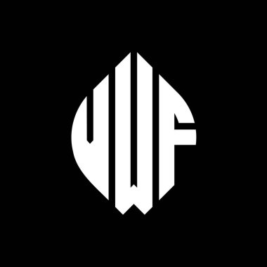 Çember ve elips şekilli VWF daire harf logosu tasarımı. Tipografik biçimli VWF elips harfleri. Üç baş harf daire şeklinde bir logo oluşturuyor. VWF Çember Amblemi Soyut Monogram Harf İşaretleyici Vektörü.