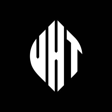 Çember ve elips şekilli VXT daire harf logosu tasarımı. Tipografik biçimli VXT elips harfleri. Üç baş harf daire şeklinde bir logo oluşturuyor. VXT Çember Amblemi Soyut Monogram Harf İşaretleyici Vektörü.