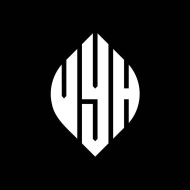 Çember ve elips şekilli VYH daire harf logosu tasarımı. Tipografik biçimli VYH elips harfleri. Üç baş harf daire şeklinde bir logo oluşturuyor. VYH Çember Amblemi Soyut Monogram Harf İşaretleyici Vektörü.