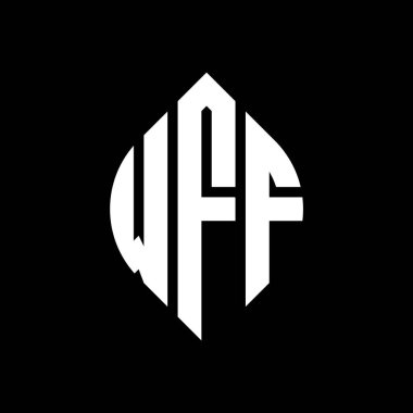 Çember ve elips şekilli WFF daire harf logosu tasarımı. Tipografik şekilli WFF elips harfleri. Üç baş harf daire şeklinde bir logo oluşturuyor. WFF Çember Amblemi Soyut Monogram Harf İşaretleme Vektörü.