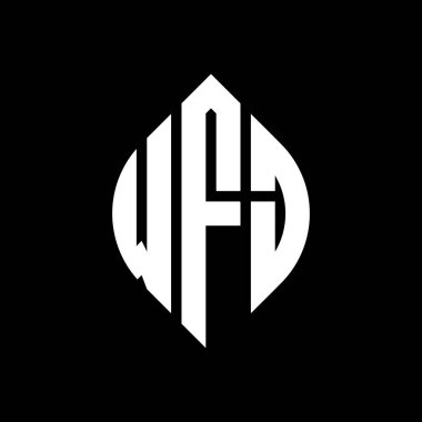 WFJ daire şeklinde ve elips şekilli harf logosu tasarımı. WFJ elips harfleri tipografik tarzda. Üç baş harf daire şeklinde bir logo oluşturuyor. WFJ Çember Amblemi Soyut Monogram Harf İşaretleyici Vektörü.