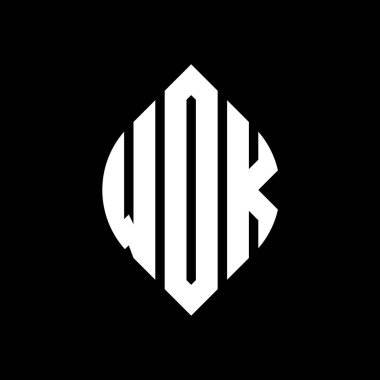 Çember ve elips şekilli WOK daire harf logosu tasarımı. Tipografik şekilli WOK elips harfleri. Üç baş harf daire şeklinde bir logo oluşturuyor. WOK Çemberi Amblemi Soyut Monogram Harf İşaretleme Vektörü.