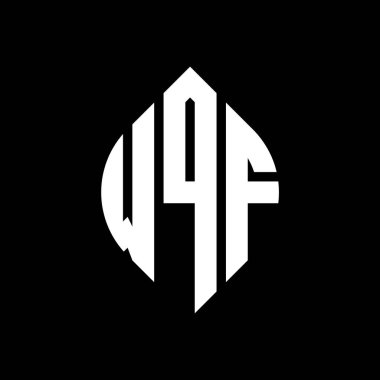 Çember ve elips şekilli WQF daire harf logosu tasarımı. Tipografik biçimli WQF elips harfleri. Üç baş harf daire şeklinde bir logo oluşturuyor. WQF Çember Amblemi Soyut Monogram Harf İşaretleyici Vektörü.