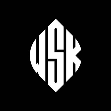 Çember ve elips şekilli WSK daire harf logosu tasarımı. Tipografik biçimli WSK elips harfleri. Üç baş harf daire şeklinde bir logo oluşturuyor. WSK Çember Amblemi Soyut Monogram Harf İşaretleyici Vektörü.