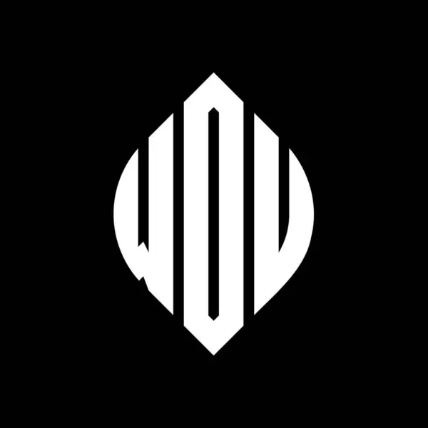 Logo Okrągłe Wou Okręgiem Elipsą Litery Eliptyczne Wou Stylu Typograficznym — Wektor stockowy