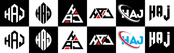 Diseño Del Logotipo Letra Haj Seis Estilos Haj Polígono Círculo — Archivo Imágenes Vectoriales