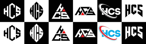 Diseño Del Logotipo Letra Hcs Seis Estilos Polígono Hcs Círculo — Archivo Imágenes Vectoriales