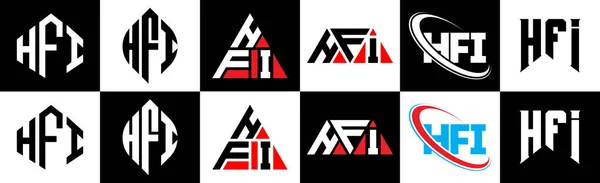 Σχεδιασμός Λογότυπου Επιστολής Hfi Έξι Στυλ Hfi Πολύγωνο Κύκλος Τρίγωνο — Διανυσματικό Αρχείο