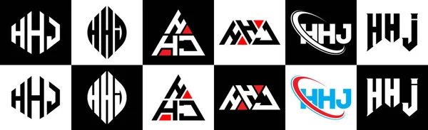 Diseño Del Logotipo Letra Hhj Seis Estilos Hhj Polígono Círculo — Archivo Imágenes Vectoriales