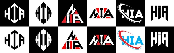 Hiaの手紙のロゴデザイン6スタイルで Hia多角形 三角形 六角形 フラットと黒と白の色のバリエーション文字のロゴが1つのアートボードに設定されているシンプルなスタイル Hiaミニマリストと古典的なロゴ — ストックベクタ