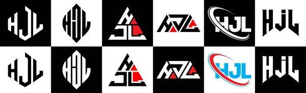 Hjl Дизайн Логотипу Шести Стилях Hjl Багатокутник Коло Трикутник Шестикутник — стоковий вектор