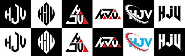 6スタイルのHiv文字のロゴデザイン Hiv多角形 三角形 六角形 フラットと黒と白の色のバリエーション文字のロゴが1つのアートボードに設定されているシンプルなスタイル Hivミニマリストと古典的なロゴ — ストックベクタ