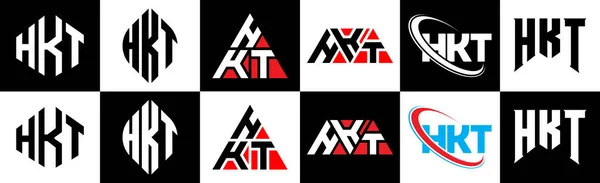 6つのスタイルでHktの手紙のロゴデザイン Hkt多角形 三角形 六角形 フラットと黒と白の色のバリエーション文字のロゴが1つのアートボードに設定されているシンプルなスタイル Hktミニマリストと古典的なロゴ — ストックベクタ