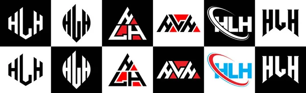 Diseño Del Logotipo Letra Hlh Seis Estilos Hlh Polígono Círculo — Vector de stock