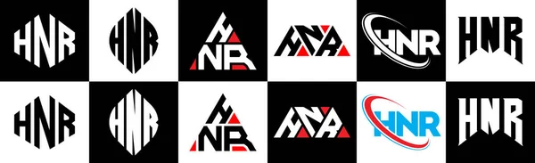 Σχεδιασμός Λογότυπου Hnr Έξι Στυλ Hnr Πολύγωνο Κύκλος Τρίγωνο Εξάγωνο — Διανυσματικό Αρχείο