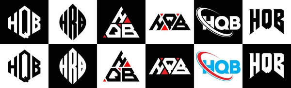 Hqb字母标识设计有六种风格 Hqb多边形 三角形 六边形 扁平和简单的风格与黑白变化字母标识设置在一个艺术板 Hqb简约经典标志 — 图库矢量图片