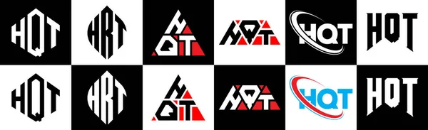 6つのスタイルでHqtレターロゴデザイン Hqtポリゴン 三角形 六角形 黒と白の色のバリエーション文字のロゴが1つのアートボードに設定されているフラットかつシンプルなスタイル Hqtミニマリストと古典的なロゴ — ストックベクタ