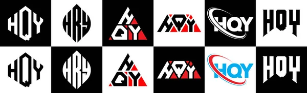 Diseño Del Logotipo Letra Hqy Seis Estilos Hqy Polígono Círculo — Archivo Imágenes Vectoriales