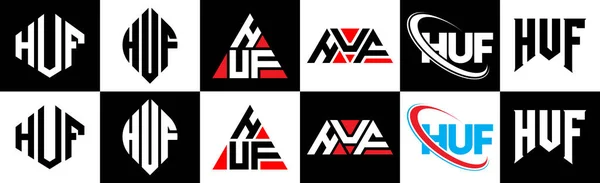 Huf Letter Logo Design Sex Stilar Huf Polygon Cirkel Triangel — Stock vektor