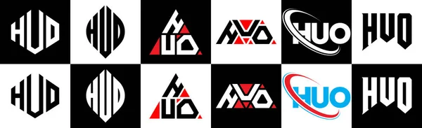 Diseño Del Logotipo Letra Huo Seis Estilos Huo Polígono Círculo — Archivo Imágenes Vectoriales