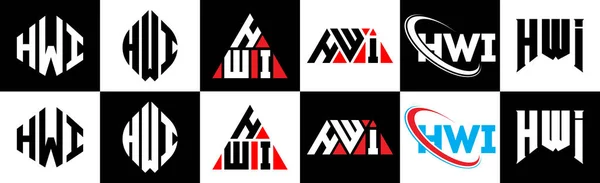 Diseño Del Logotipo Letra Hwi Seis Estilos Hwi Polígono Círculo — Vector de stock