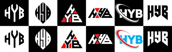 Σχεδιασμός Λογότυπου Hyb Έξι Στυλ Hyb Πολύγωνο Κύκλος Τρίγωνο Εξάγωνο — Διανυσματικό Αρχείο