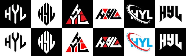 Hyl Harf Logosu Tasarımı Altı Stil Hyl Çokgeni Çember Üçgen — Stok Vektör