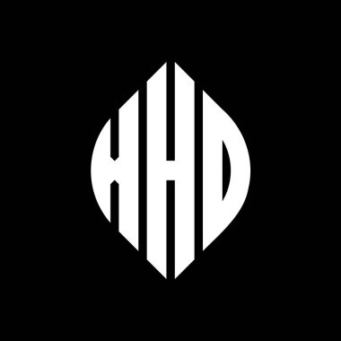 Çember ve elips şekilli XHD daire harf logosu tasarımı. Tipografik biçimli XHD elips harfleri. Üç baş harf daire şeklinde bir logo oluşturuyor. XHD Çember Amblemi Soyut Monogram Harf İşaretleyici Vektörü.