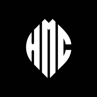 Çember ve elips şekilli XMC daire harf logosu tasarımı. Tipografik biçimli XMC elips harfleri. Üç baş harf daire şeklinde bir logo oluşturuyor. XMC Çember Amblemi Soyut Monogram Harf İşaretleyici Vektörü.