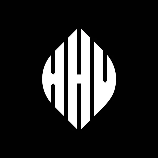 Çember Elips Şekilli Xhv Daire Harf Logosu Tasarımı Tipografik Biçimli — Stok Vektör