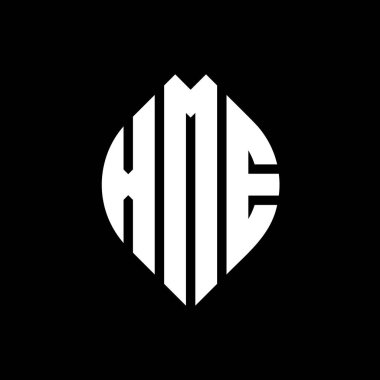 Çember ve elips şekilli XME daire harf logosu tasarımı. Tipografik biçimli XME elips harfleri. Üç baş harf daire şeklinde bir logo oluşturuyor. XME Çemberi Amblemi Soyut Monogram Harf İşaretleyici Vektörü.