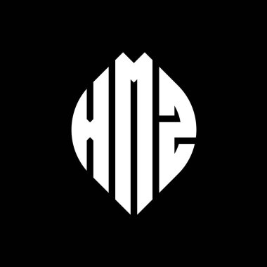Çember ve elips şekilli XMZ daire harf logosu tasarımı. Tipografik biçimli XMZ elips harfleri. Üç baş harf daire şeklinde bir logo oluşturuyor. XMZ Çember Amblemi Soyut Monogram Harf İşaretleyici Vektörü.