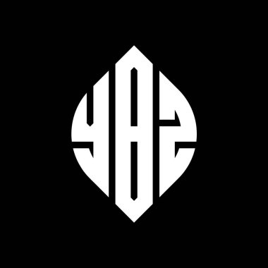 Çember ve elips şekilli YBZ daire harf logosu tasarımı. Tipografik biçimli YBZ elips harfleri. Üç baş harf daire şeklinde bir logo oluşturuyor. YBZ Çember Amblemi Soyut Monogram Harf İşaretleyici Vektörü.
