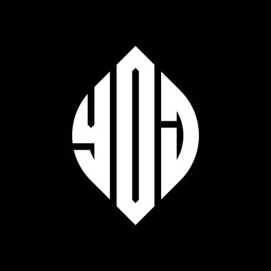 Daire ve elips şekilli YDJ daire harf logosu tasarımı. YDJ elips harfleri tipografik tarzda. Üç baş harf daire şeklinde bir logo oluşturuyor. YDJ Çember Amblemi Soyut Monogram Harf İşaretleme Vektörü.