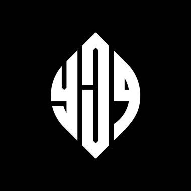 Çember ve elips şekilli YJQ daire harf logosu tasarımı. YJQ elips harfleri tipografik tarzda. Üç baş harf daire şeklinde bir logo oluşturuyor. YJQ Çember Amblemi Soyut Monogram Harf İşaretleyici Vektörü.