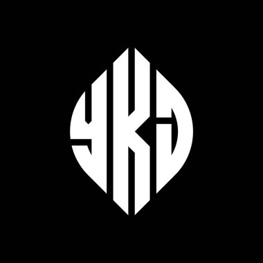 Çember ve elips şekilli YKJ daire harf logosu tasarımı. YKJ elips harfleri tipografik tarzda. Üç baş harf daire şeklinde bir logo oluşturuyor. YKJ Çember Amblemi Soyut Monogram Harf İşaretleyici Vektörü.