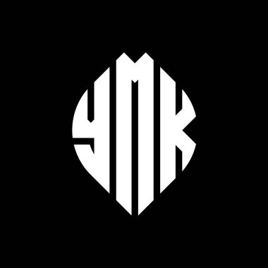 Çember ve elips şekilli YMK daire harf logosu tasarımı. Tipografik biçimli YMK elips harfleri. Üç baş harf daire şeklinde bir logo oluşturuyor. YMK Çember Amblemi Soyut Monogram Harf İşaretleyici Vektörü.