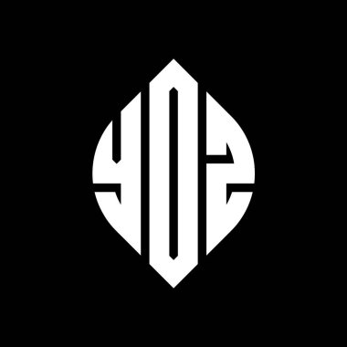 Çember ve elips şekilli YOZ daire harf logosu tasarımı. Tipografik biçimli YOZ elips harfleri. Üç baş harf daire şeklinde bir logo oluşturuyor. YOZ Çember Amblemi Soyut Monogram Harf İşaretleme Vektörü.