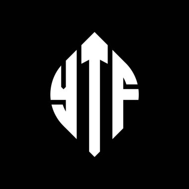 Çember ve elips şekilli YTF daire harf logosu tasarımı. YTF elips harfleri tipografik tarzda. Üç baş harf daire şeklinde bir logo oluşturuyor. YTF Çember Amblemi Soyut Monogram Harf İşaretleyici Vektörü.
