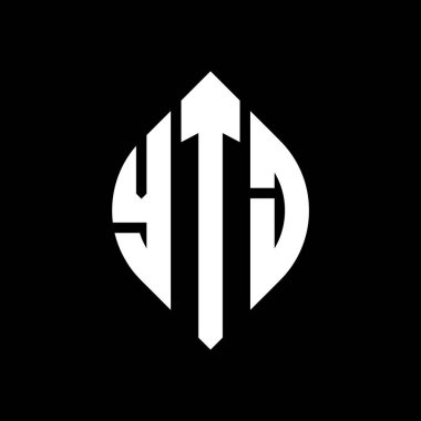 Çember ve elips şekilli YTJ harf logosu tasarımı. YTJ elips harfleri tipografik tarzda. Üç baş harf daire şeklinde bir logo oluşturuyor. YTJ Çember Amblemi Soyut Monogram Harf İşaretleyici Vektörü.